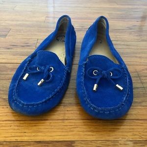 Blue suede loafers